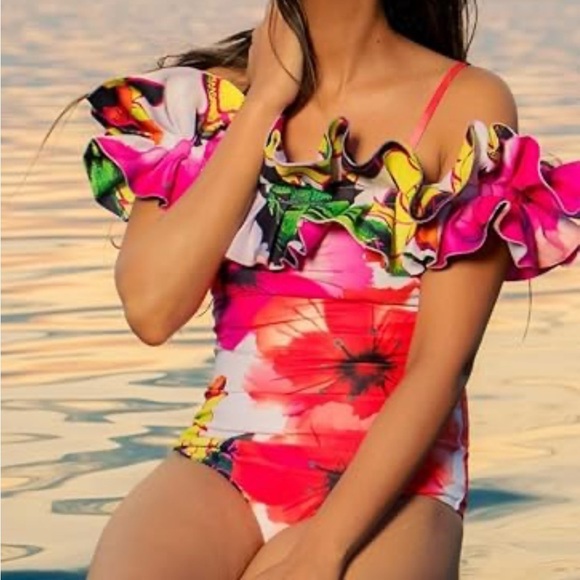 Imekis One Piece Swimsuit Tropical Floral Print Women’s Size M Pool Party - Picture 5 of 11